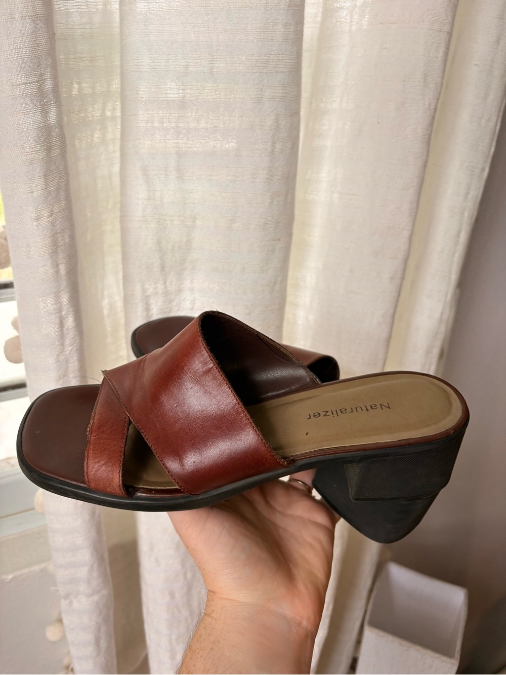 Naturalizer Women's Brown Leather Mule Sandals